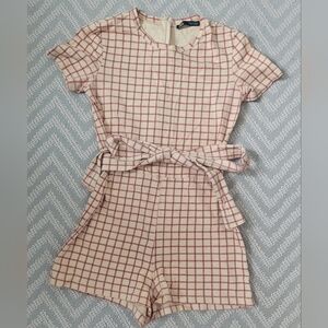 Zara Printed Plaid Mini-short Jumpsuit